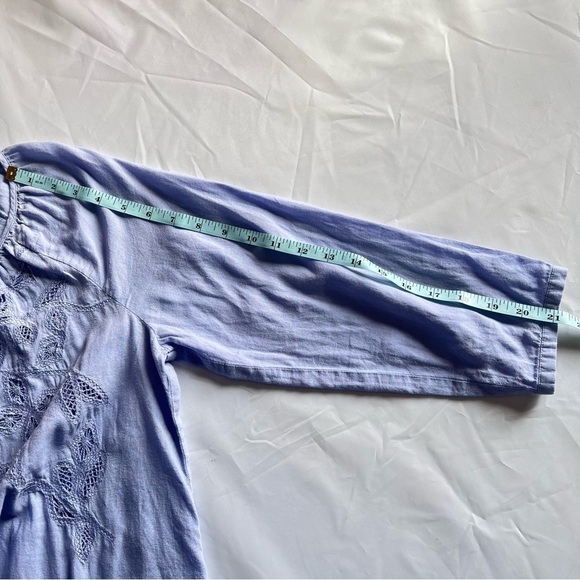 J. Jill Linen Scoop Neck w/ Button Closure Lace Cut out  3/4 Sleeve Blouse, XS - Picture 9 of 11